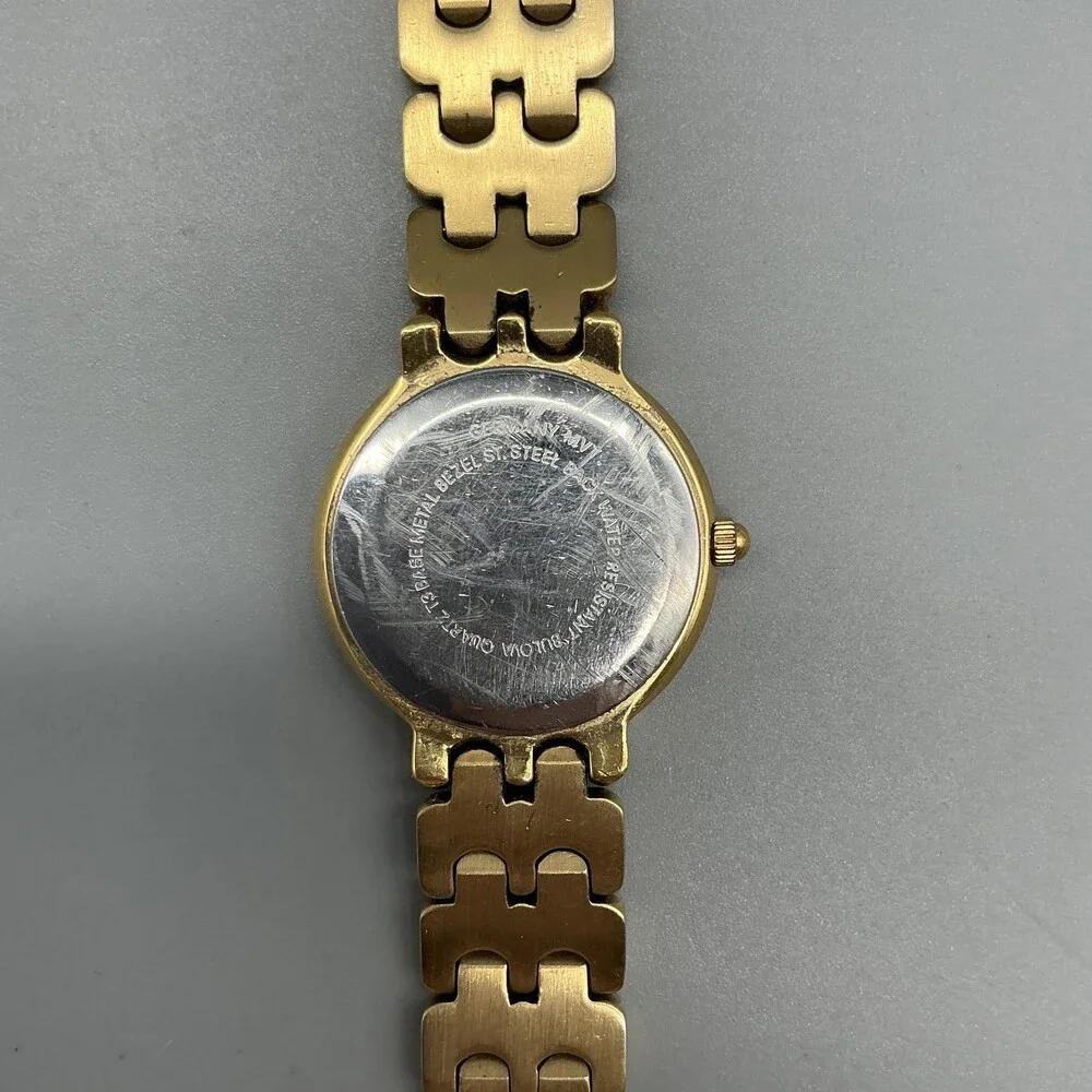 Bulova Womens Watch 24mm Black Dial Gold Tone Bracelet Diamond New Battery 6.75